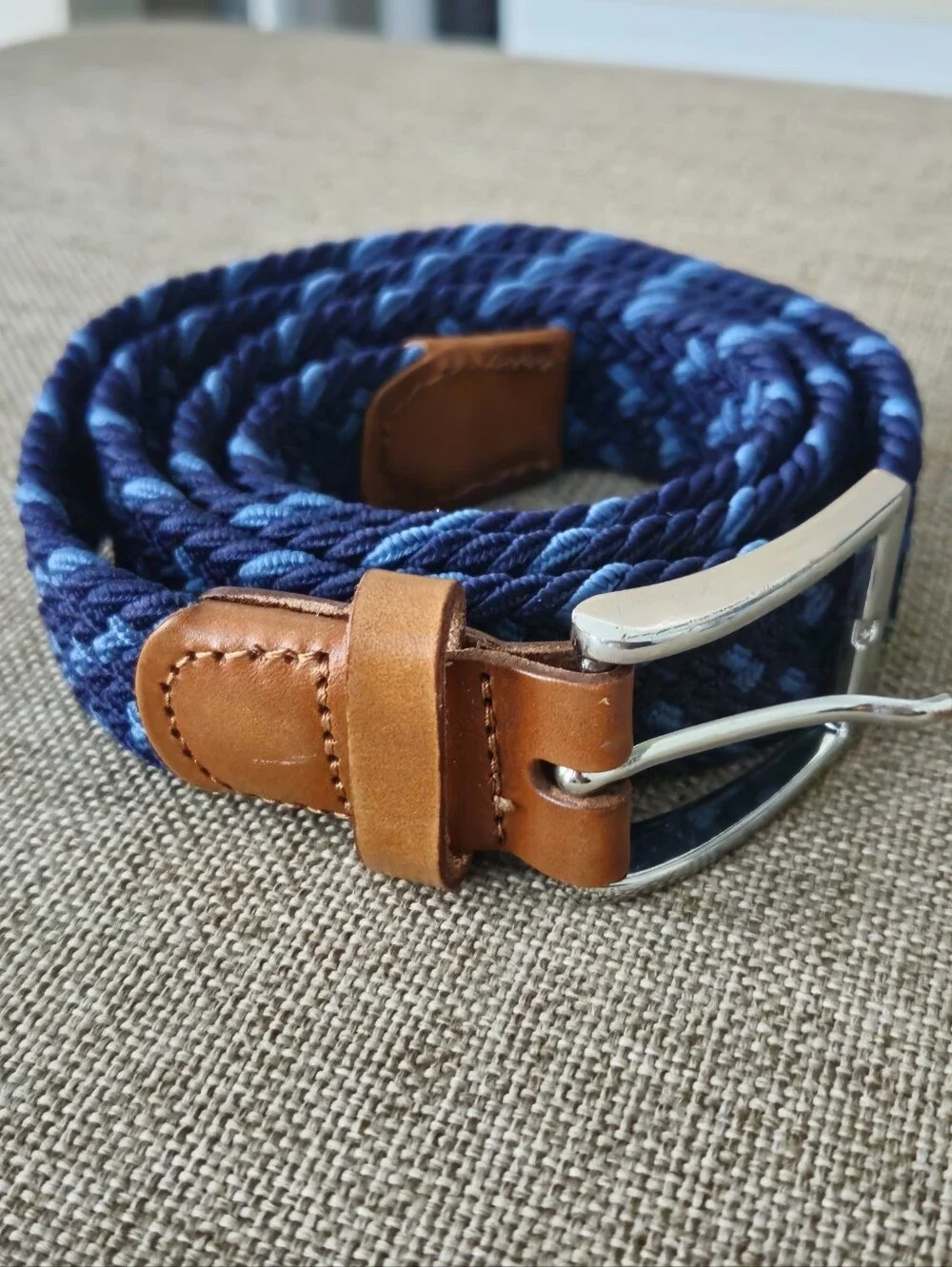 J. Crew Factory Navy and Light Blue Woven Stretch Belt Size M